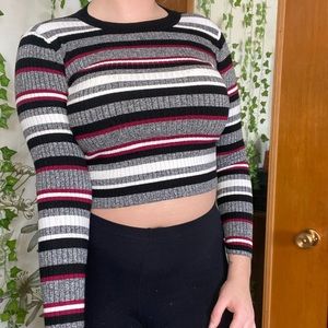Striped long sleeve crop top